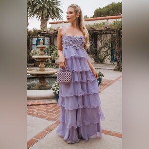 Show Me Your Mumu Gabriella Floral Appliqué Maxi Dress Lilac XL